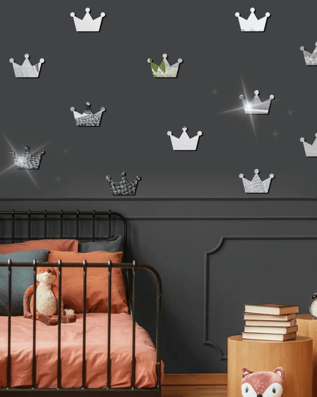 Reflective Royal Decals - 15-Piece Mirror Crown Wall Decal Set-3