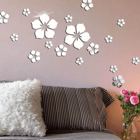Mirrored Blossoms - 18-Piece Flower Wall Decal Set-2