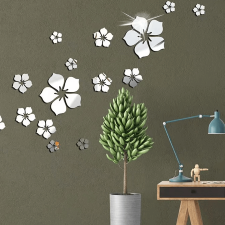 Mirrored Blossoms - 18-Piece Flower Wall Decal Set