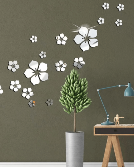 Mirrored Blossoms - 18-Piece Flower Wall Decal Set