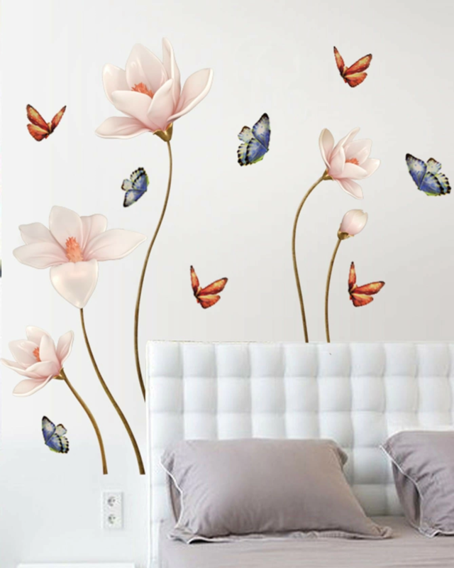 Fluttering Blooms - Flower and Butterfly Wall Decal - 1