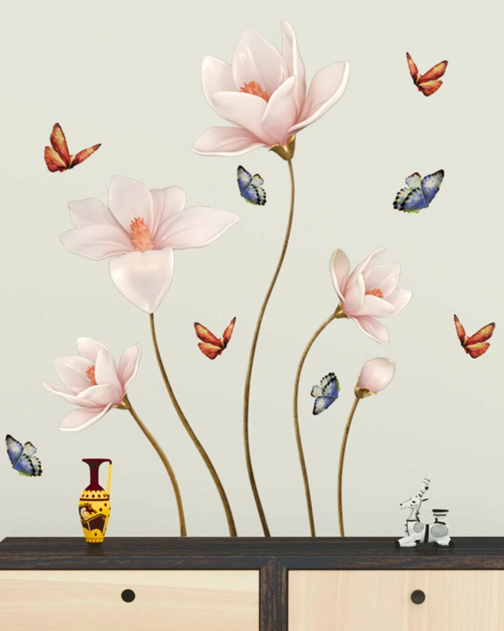 Fluttering Blooms - Flower and Butterfly Wall Decal- 2